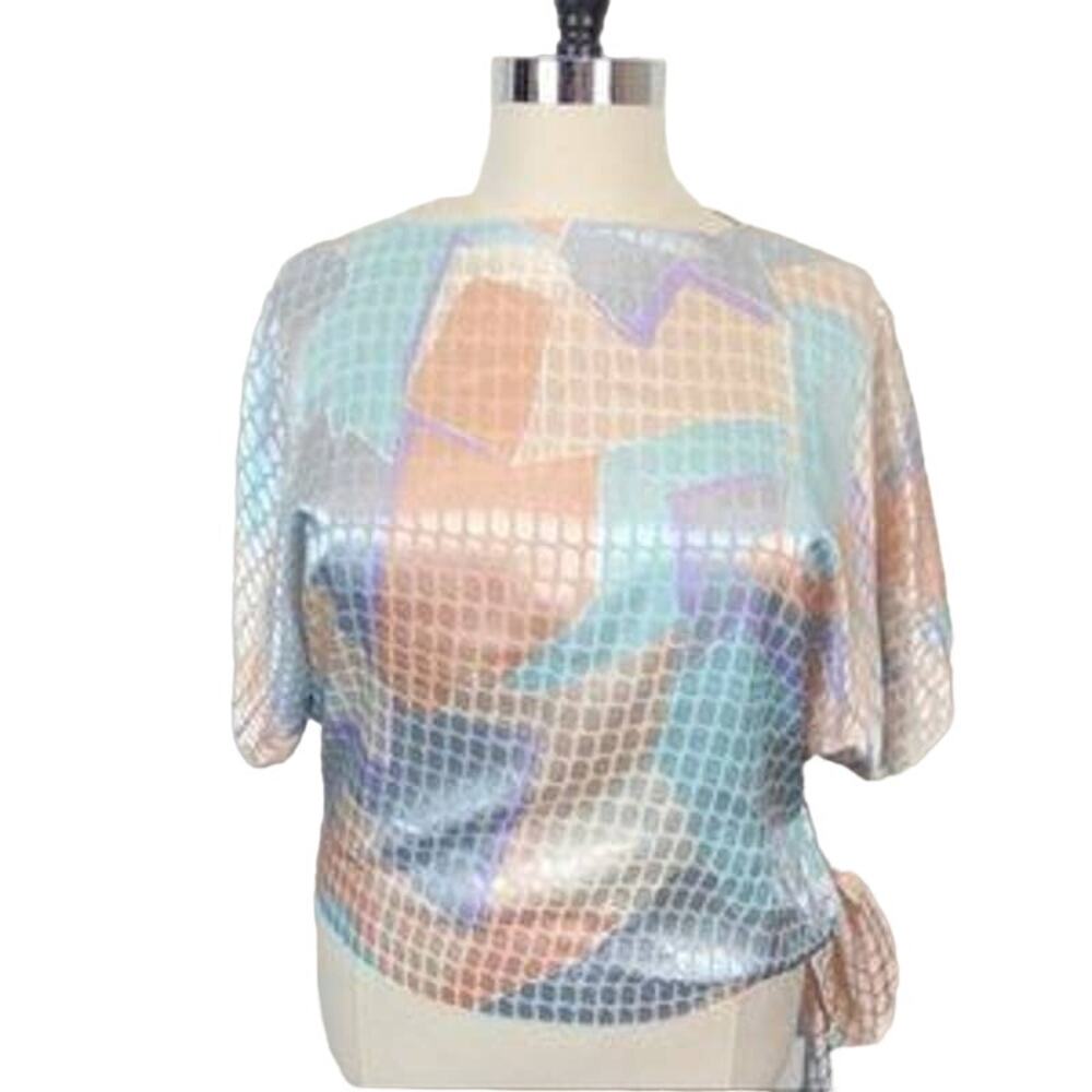 Disco Queen Satin Top Sasia NY Women's Boatneck 70s Pastel Vintage Oversize S